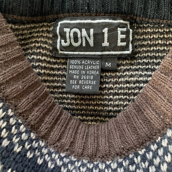 Jon 1 E | Vintage grandpa sweater brown knit with leather patches size m… - Picture 4 of 7